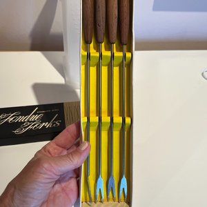 Vintage Fondue Forks with wooden handles in original box
